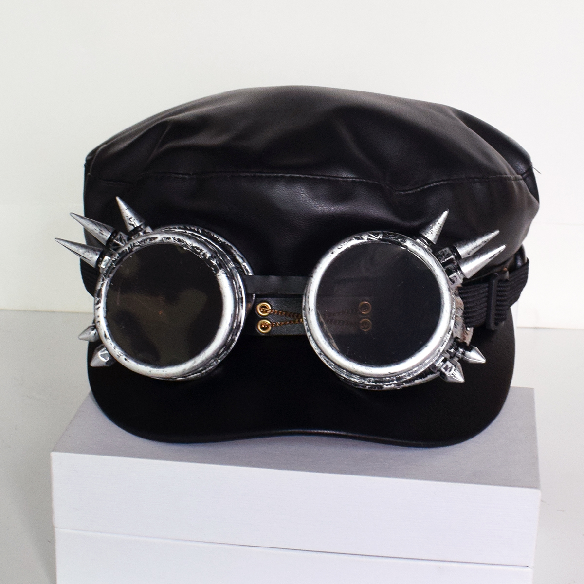 朋克风护目镜帽子女黑色铆钉棒球帽个性潮牌飞行员帽子