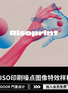 潮流复古RISO印刷肌理人像双重曝光颗粒噪点图像特效Ps滤镜样机