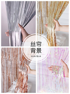 雾面哑光流苏雨丝帘儿童生日派对布置婚房婚礼拉花彩带背景墙装 饰