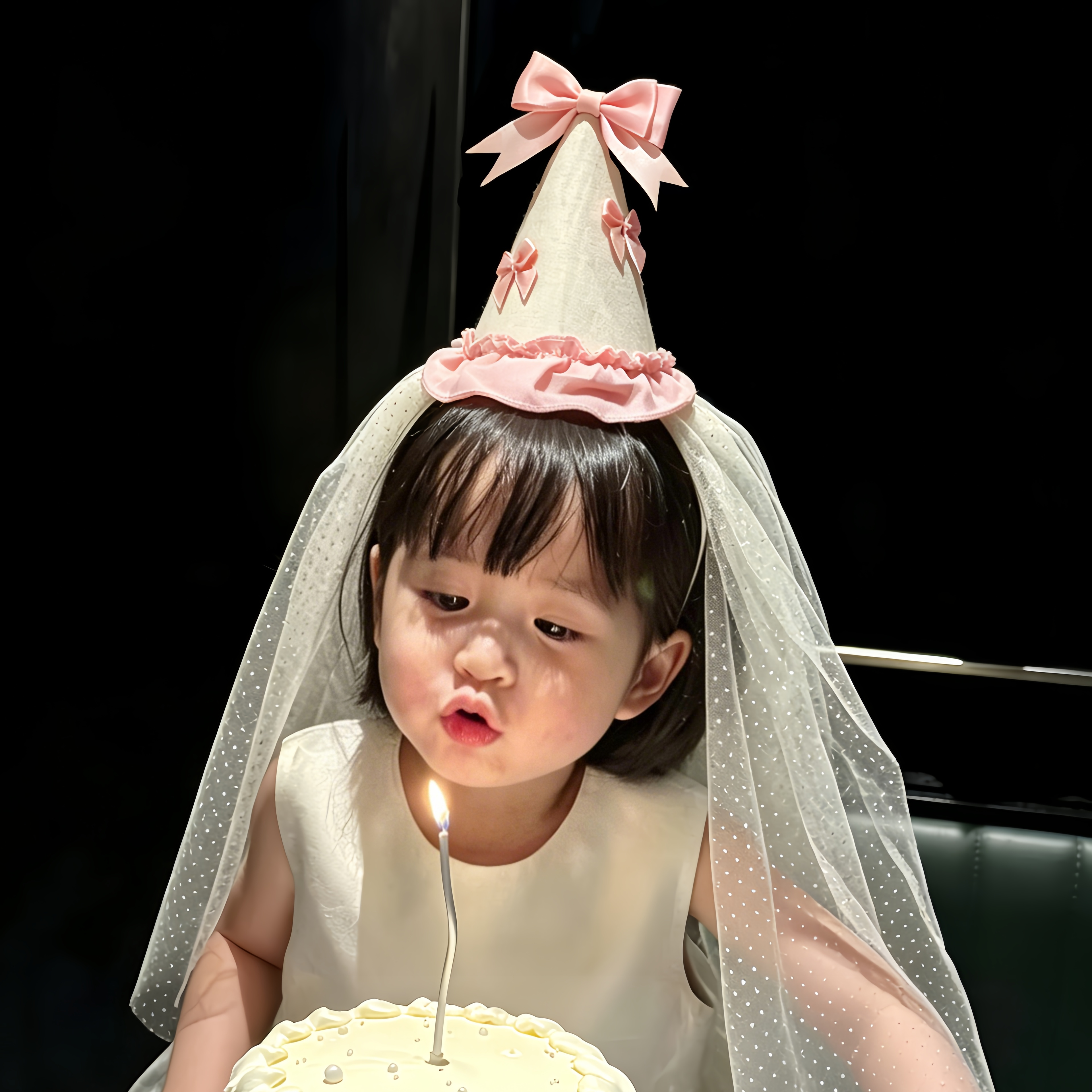 奶芙女孩儿童周岁公主宝宝派对头饰生日帽子带纱发箍装饰场景布置