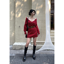 高腰修身 新款 包臀裙子 性感V领交叉麻花毛衣连衣裙女2024秋季 井也