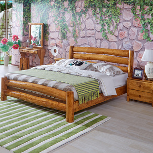 柏木床原木床现代中式全实木双人床原生态田园主卧酒店民宿家具