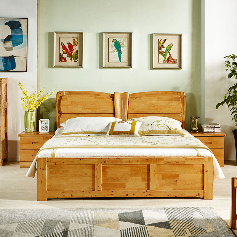 1米5实木床工厂直销现代柏木双人床原木风卧室家具小户型全实木床