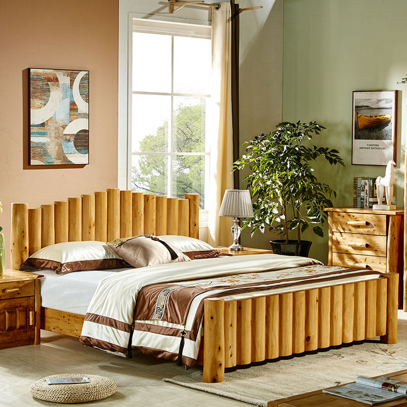 现代简约实木床全实木主卧柏木婚床大床双人床卧室家具加厚加粗