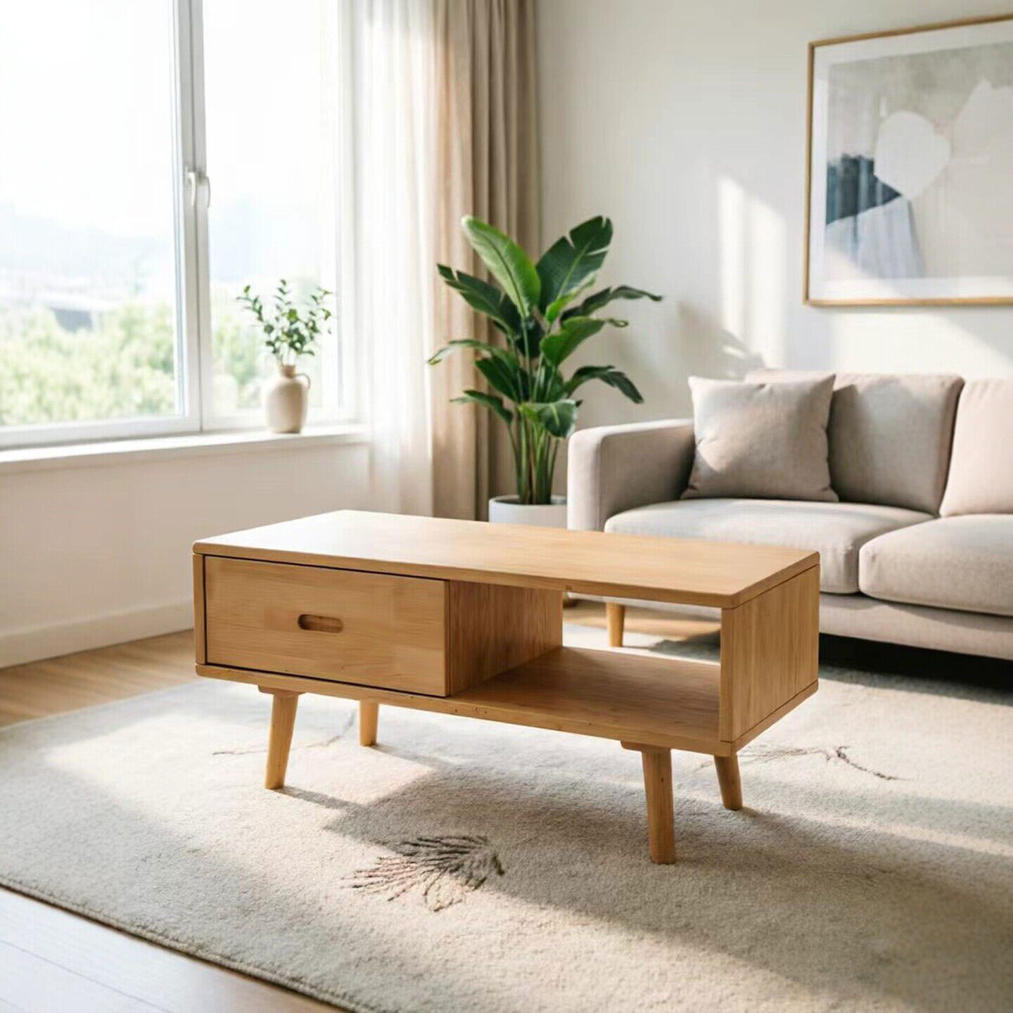 柏木茶几客厅家用2026新款小户型小桌子奶油风中古风民宿原木实木