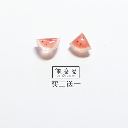 甜美西瓜纯银耳钉耳夹女无耳洞夏季小清新不对称耳饰2025年新款潮