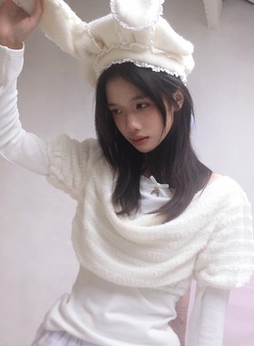 daytoday日常研究所 生日快乐 垂领蝴蝶结针织假两件长袖上衣内搭