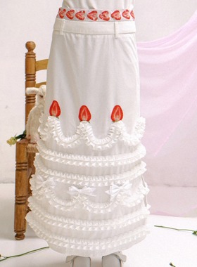 daytoday日常研究所 生日快乐 奶油草莓蛋糕印花包臀裙一步裙半裙