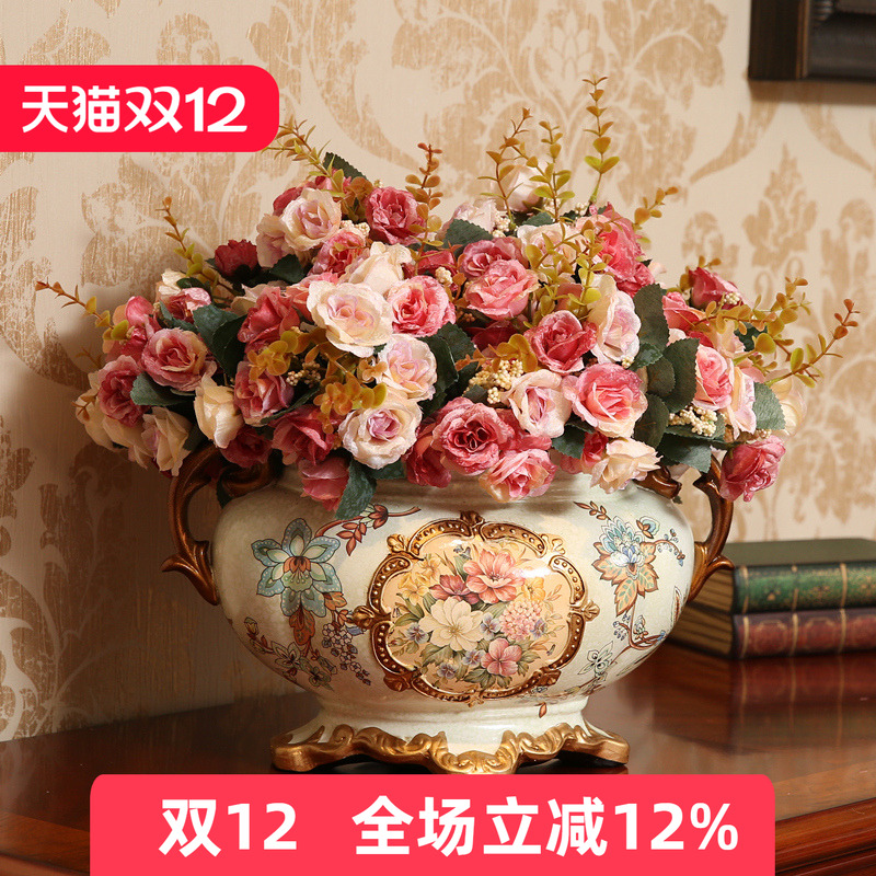 欧式装饰品陶瓷花盆复古花瓶餐桌摆件客厅插花花艺摆设创意工艺品