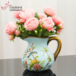 美式 陶瓷花器 饰品插花干花仿真花客厅玄关茶几欧式 花瓶摆件家居装