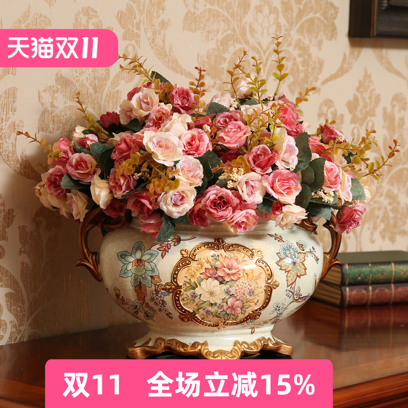 欧式装饰品陶瓷花盆复古花瓶餐桌摆件客厅插花花艺摆设创意工艺品