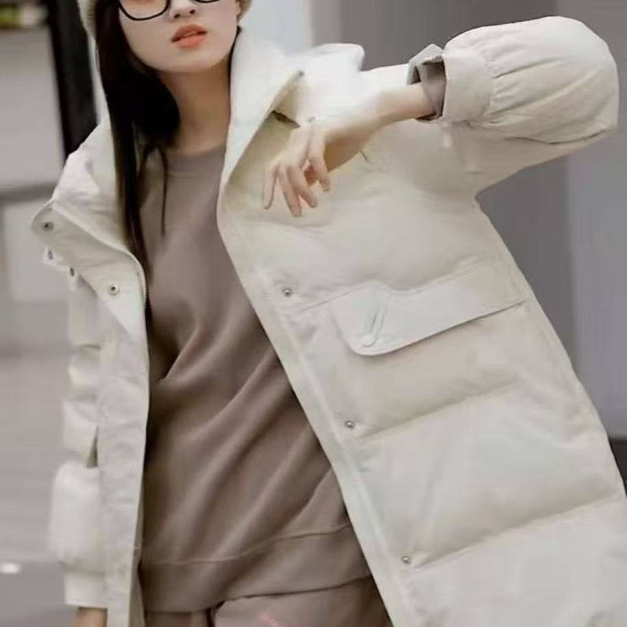 2025年新款羽绒服女中长款九成品防钻绒衣壳