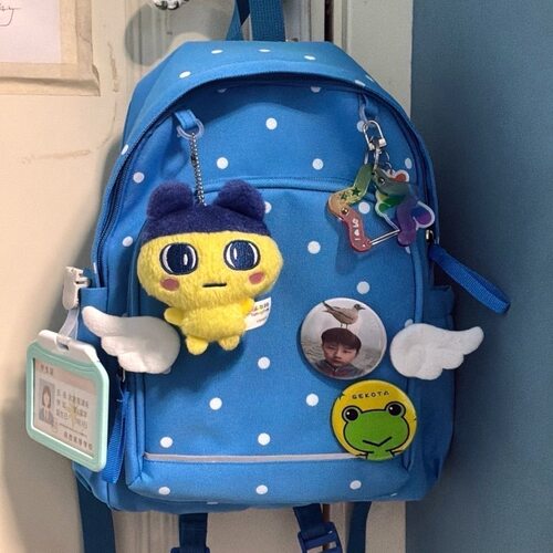 小众时尚双肩包书包波点印花泼水外出旅游日常通勤学生两用背包