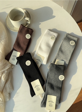 鹿人女士双针纯棉袜子堆堆黑色松口袜百搭不臭脚长高筒无骨无缝