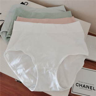日系外贸女士纯棉高腰内裤 收腹胖mm白色三角 包臀全棉档加肥加大码