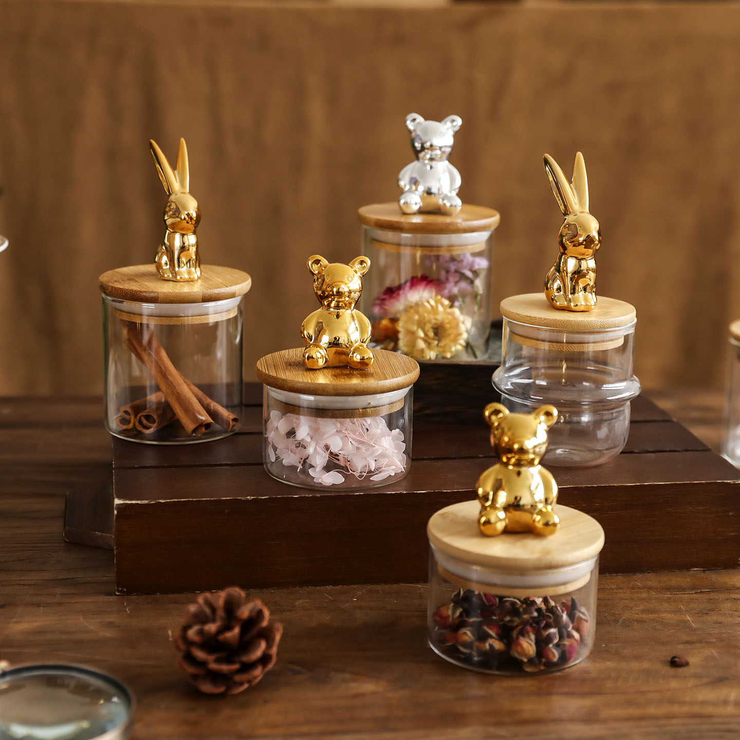 欧式复古玻璃罐家用密封收纳罐坚果零食糖果盒创意小熊杂粮茶叶罐