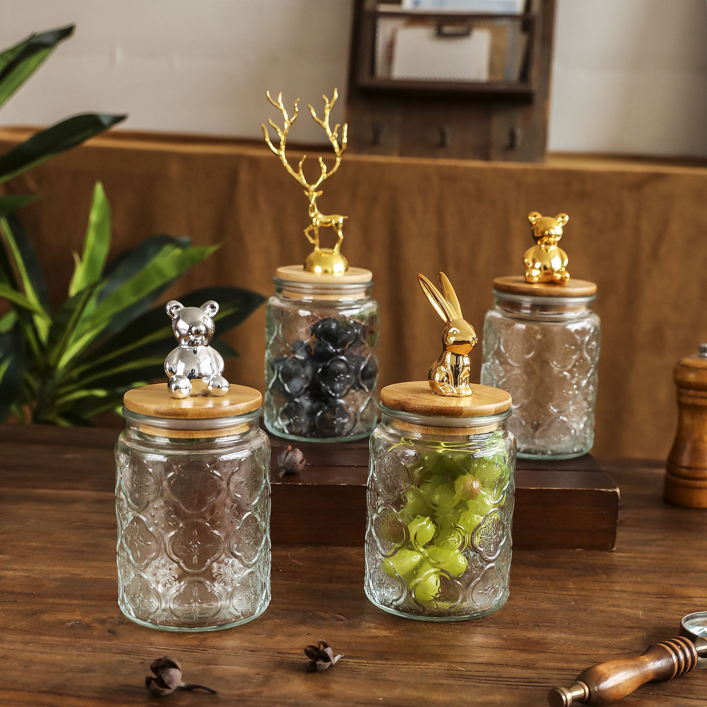 创意玻璃密封罐食品储物罐厨房五谷杂粮罐子干果糖果盒陈皮茶叶罐