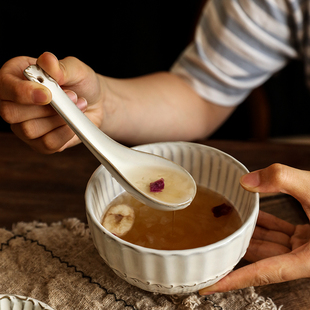复古陶瓷勺创意家用盛汤喝汤勺汤匙调羹搅拌吃饭勺子餐具西瓜 法式