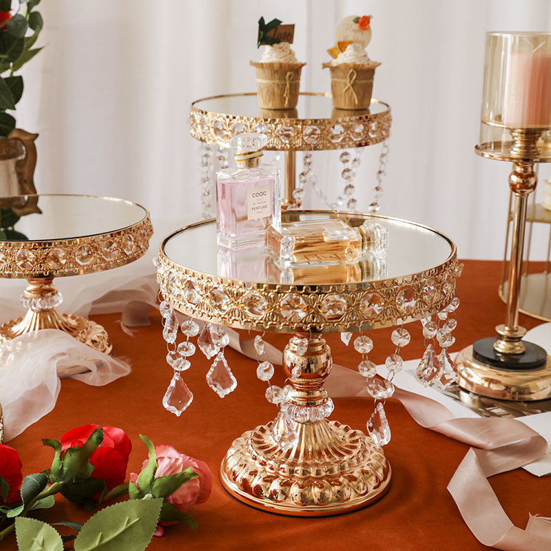 铁艺轻奢高脚托盘欧式下午茶歇甜品台点心架金属样板间展示架摆件