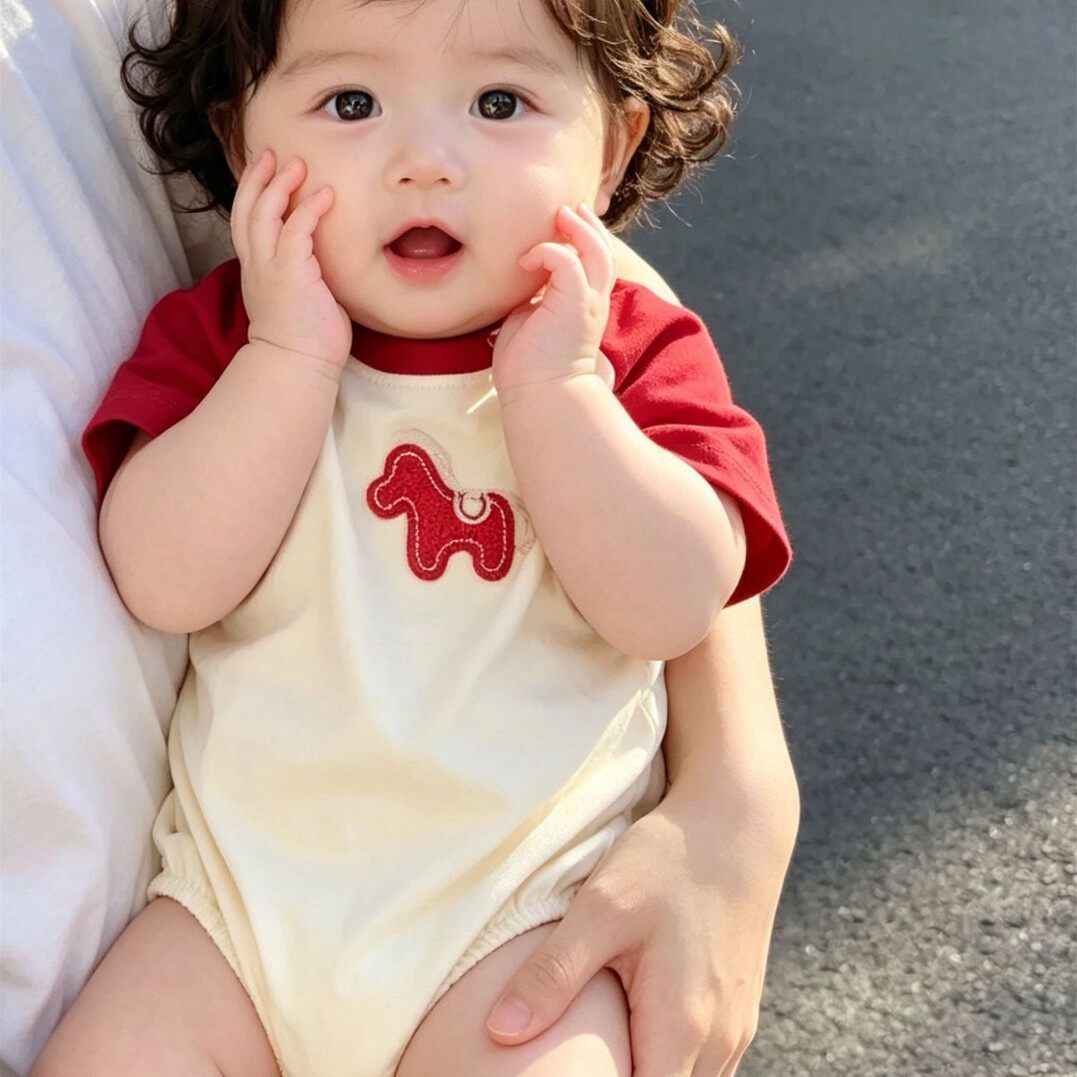 夏季短袖纯棉亲子小狗哈衣