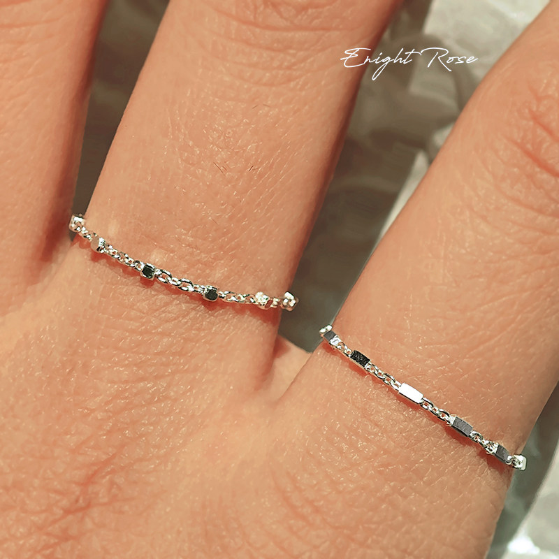 如意玫瑰/纯银小方块软戒食指戒不掉色925银简约链条戒指尾戒女