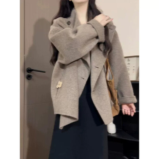 Saturccica专柜高级感双面羊绒大衣女秋冬新款小个子毛呢外套