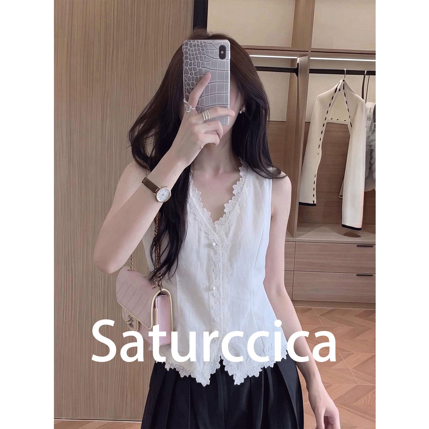 SaturccicaV领蕾丝背心衬衫女