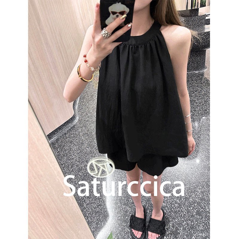 SATURCCICA亚麻无袖短裤套装女