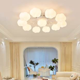 奶油风客厅主灯家用大厅灯简约现代棉花灯北欧灯卧室房间吸顶灯具