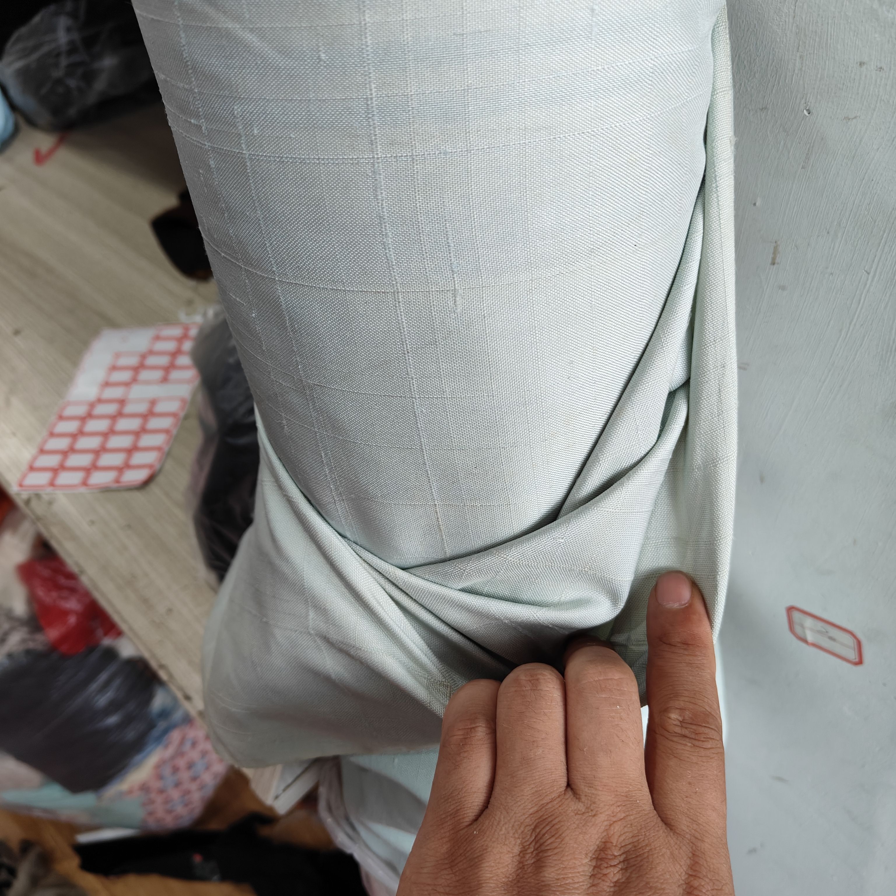 重磅柞蚕丝淡蓝色格纹真丝厚料 40姆米真丝100%秋季时装布料SILK