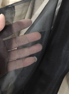 黑色真丝欧根纱100%桑蚕丝全丝 140Cm幅宽 6姆米柔软立体真丝硬纱