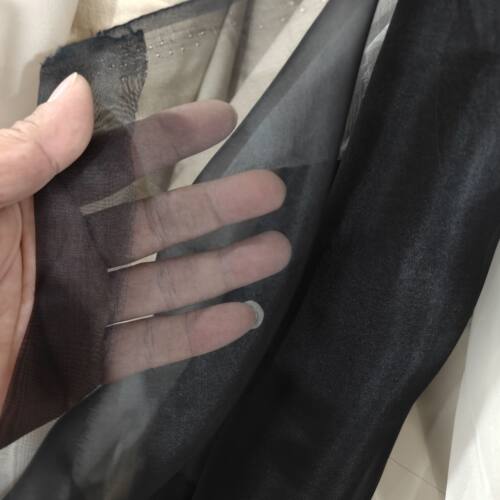 黑色真丝欧根纱100%桑蚕丝全丝 140Cm幅宽 6姆米柔软立体真丝硬纱