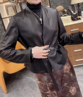 韩版 系带长袖 修身 设计感皮衣西装 外套上衣 时尚 欧洲站2026早春新款