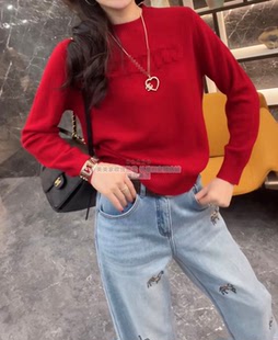 圆领字母刺绣羊毛针织衫 时尚 宽松显瘦毛衣上衣 新款 欧洲站2025冬季