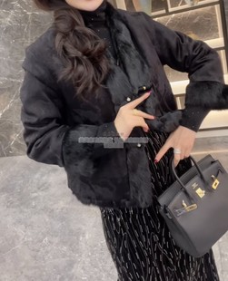 新中式 时尚 盘扣提花外套高级感獭兔毛两面穿上衣 新款 欧货2025冬季