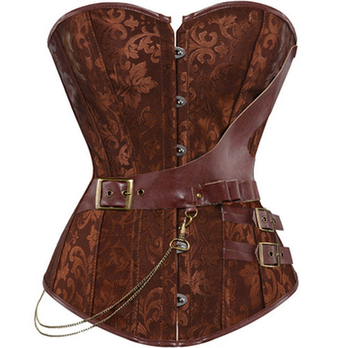 蒸汽朋克风塑身衣皮草束腰带女