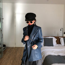小西服外套 深蓝色皮西装 女2019秋冬帅气网红修身