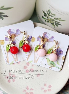【亦许家】韩国韩版日系可爱红色粉色水果精致耳钉耳坠新款