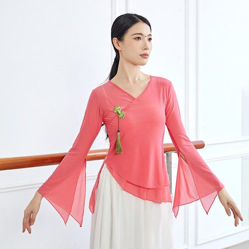 新品古典舞纱衣身韵练功服女飘逸演出服中国风仙女跳舞蹈服装上衣