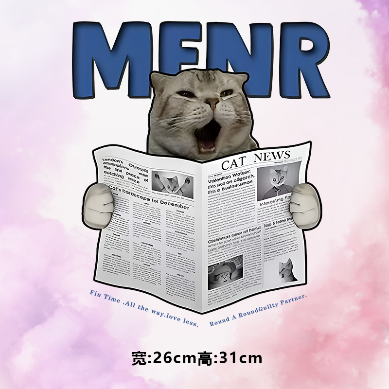 高级烫画图案新款menr看报猫烫画贴印花衣服热转印白墨烫画布贴