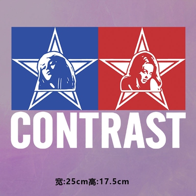 潮牌CONTRAST红蓝方框五角星图案烫画贴时尚印花衣服白墨贴纸