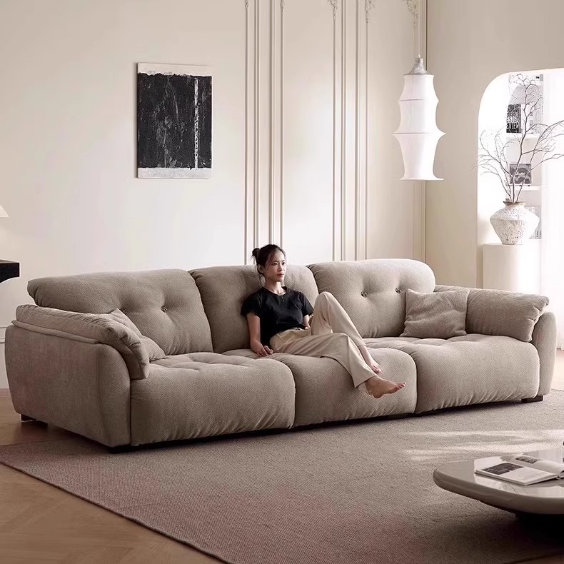 云朵沙发可移动客厅小户型奶油风功能高靠背雪尼尔直排布艺沙发