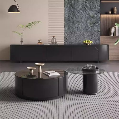 中古风玉晶石玻璃茶几电视柜组合现代简约小户型客厅家用储物茶桌