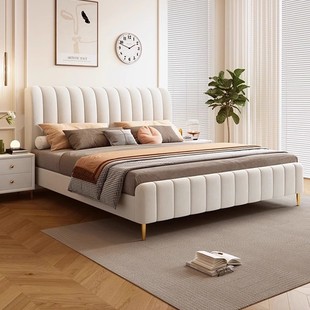法式 奶油风布艺床现代简约家用主卧1.8米双人床小户型储物床婚床