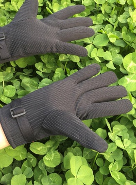 黑色白色加绒加厚保暖防滑冬天防寒骑车执勤安保棉手套