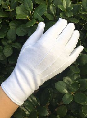 细纱棉白色礼仪阅兵三筋有扣手套礼宾跳舞安检酒店保安运动会手套