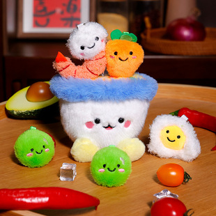 扬州蛋炒饭饭碗毛绒玩具摆件挂件创意虾仁豌豆冰箱贴公仔文创礼物