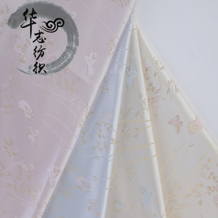 竹蝶纹对花提花仿宋锦提花缎布料再源织花旗袍新中式中国风服装面