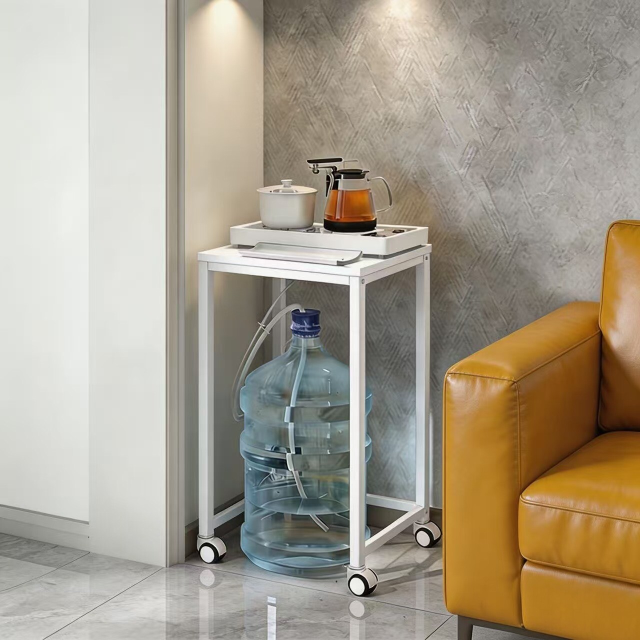 茶壶烧水壶置物架桶装水上方可移动放置架客厅落地饮水桶碳钢架子