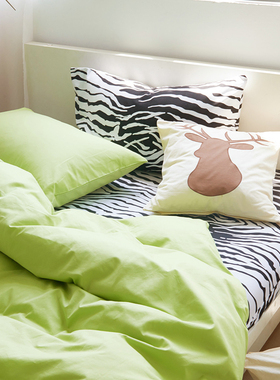 全棉双人四件套简约斑马纹纯色斜纹加密13372撞色